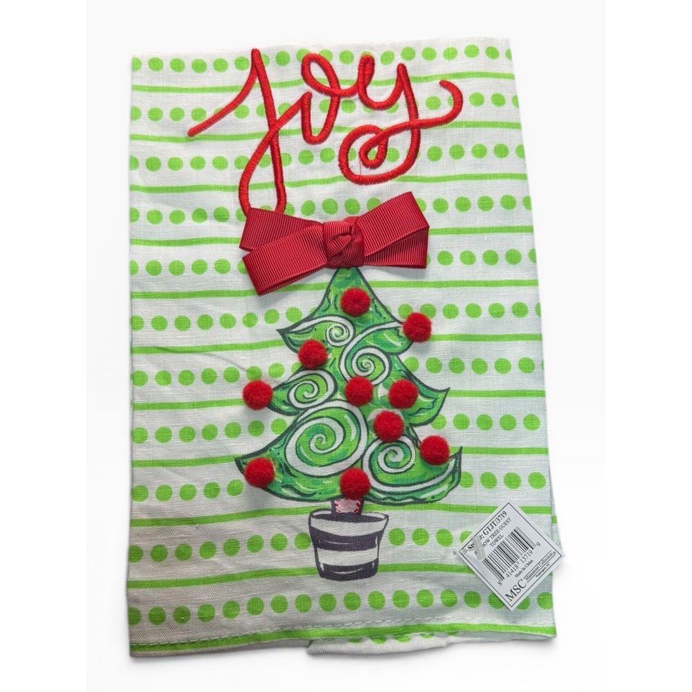 MSC Bow Tree Guest Towel Christmas Joy Pom Pom Red Green Polka Dot GHT3719